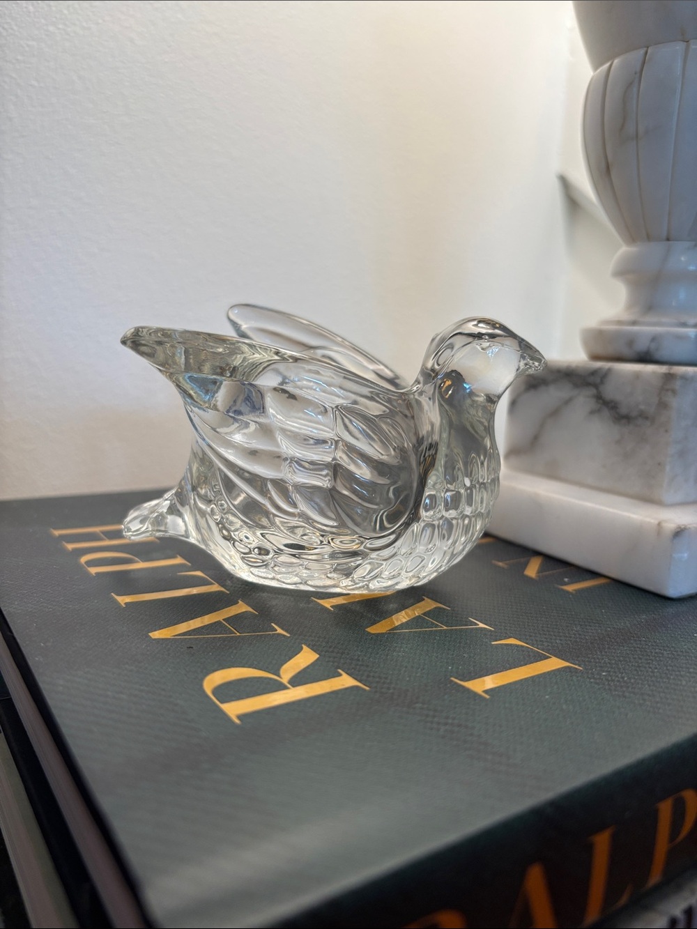 Vintage 70’s Avon Clear Glass Dove Bird Match Holder Candle Holder Trinket